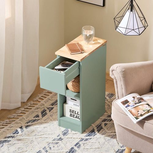 Table De Chevet Avec Tiroir Effet Bois Vert