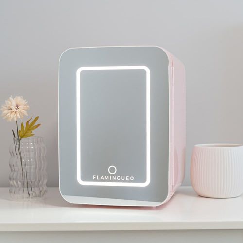 Mini Frigo Cosmétique 10L avec Miroir et LED 12V/220V Rose