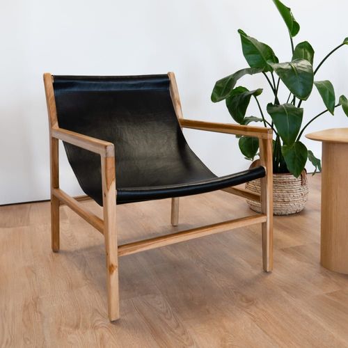 Fauteuil Lounge En Teck Et Cuir De Vachette Noir