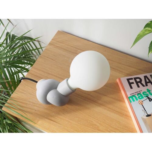 Lampe À Poser En Béton Et Bois Cordon Noir Ampoule Led Porcelaine