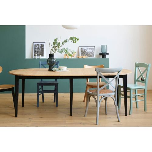 Table Ronde 6 Pieds Fuseau D105 + 3 Rallonges Bois Noir