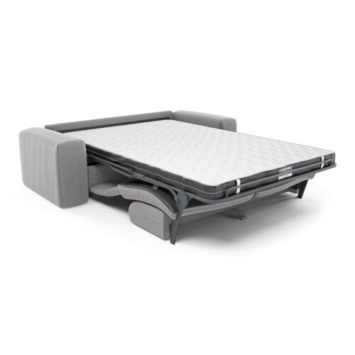 Canapé convertible express dunlopillo 140cm tissu tramé gris clair