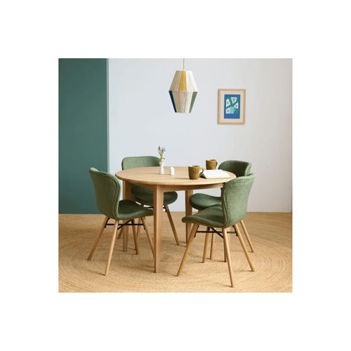 Table Ronde Extensible Pieds Fuseau D105 + 4 Chaises Tissu Vert