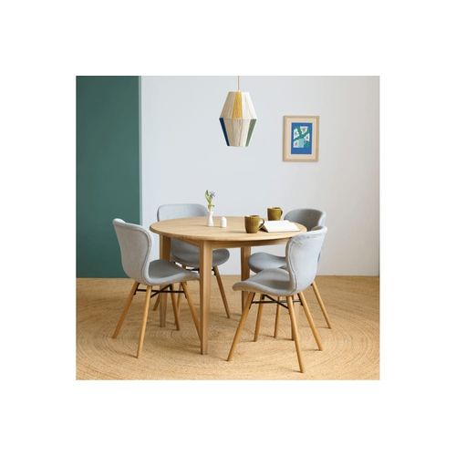 Table Ronde Extensible Pieds Fuseau D105 + 4 Chaises Tissu Gris Clair