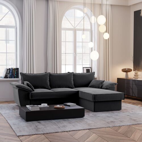 Canapé d'angle droit coffre convertible velours gris graphite 257cm