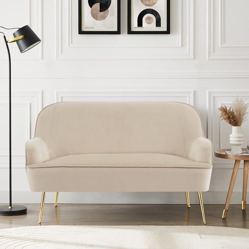 Canapé Droit En Velours 2 Places Beige