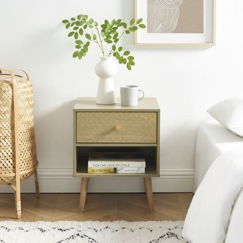 Table De Chevet Vert Olive Et Effet Bois Et Chêne 40cm