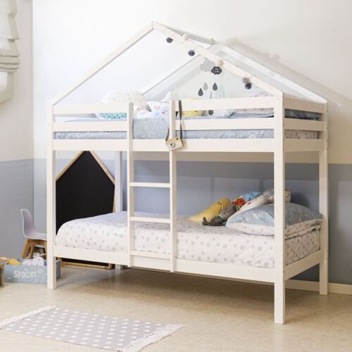 Lit Superposé Cottage En Bois Blanc 208x202x98cm