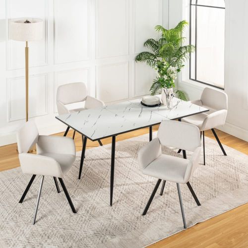 Ensemble Table Extensible Effet Marbre Blanche 120-160 Et 4 Chaises
