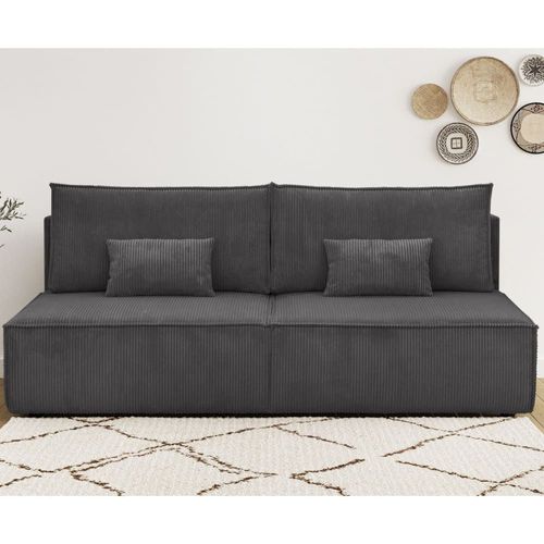 Canapé Convertible 3 Places Avec Coffre En Velours Côtelé Anthracite