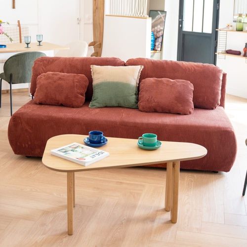 Canapé Convertible 3 Places Avec Coffre En Velours Côtelé Rouille