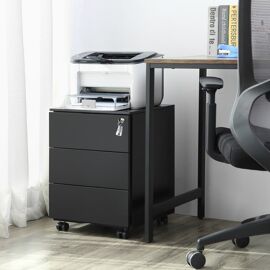 Caisson De Bureau Mobile 3 Tiroirs En Acier Noir Mat