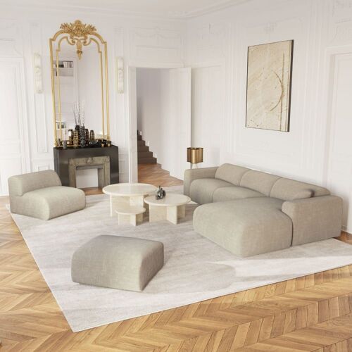 Canapé grand angle droit velours à motifs beige