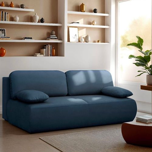 Canapé Convertible 3 Places Avec Coffre En Velours Bleu Nuit