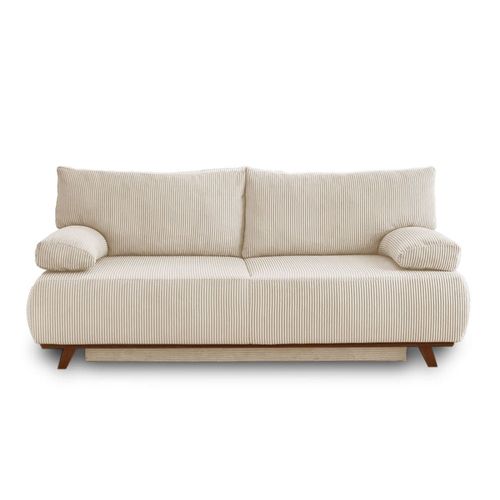 Canapé Droit Convertible 3 Places En Velours Côtelé Beige