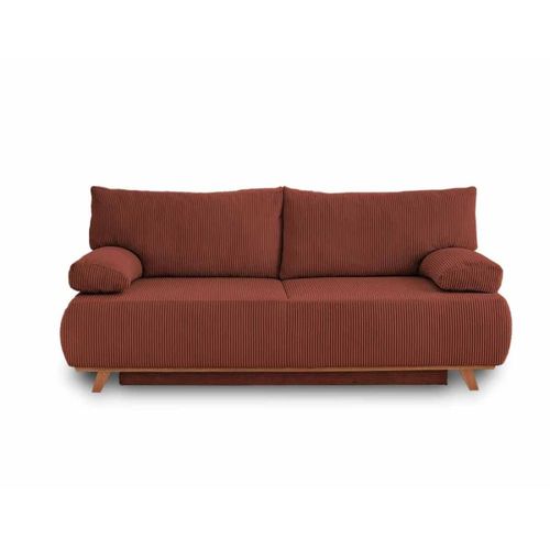 Canapé Droit Convertible 3 Places En Velours Côtelé Terracotta