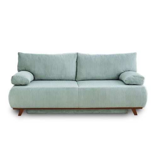 Canapé Droit Convertible 3 Places En Velours Côtelé Bleu