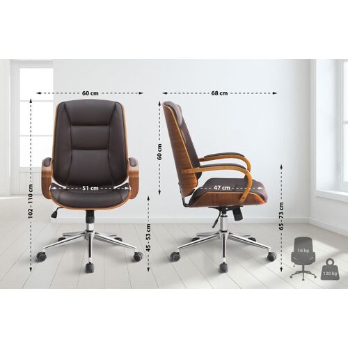 Chaise de bureau Pivotant ergonomique en similicuir Noyer / Marron