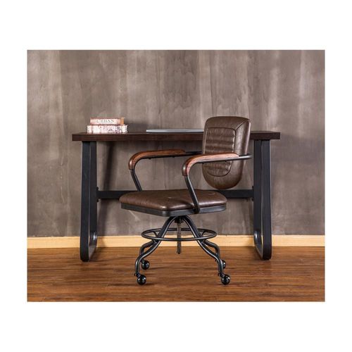 Fauteuil De Bureau En Simili Cuir Vintage Sur Roulettes