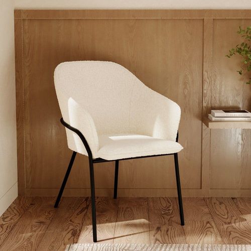 Chaise Effet Laine Bouclette Blanche Et Pieds En Métal