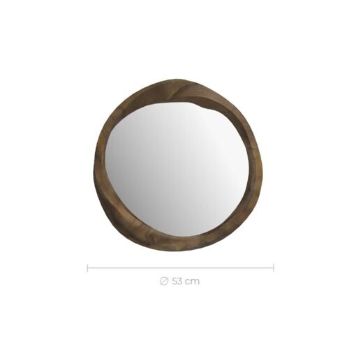 Miroir rond en bois de suar ondulé D53 cm
