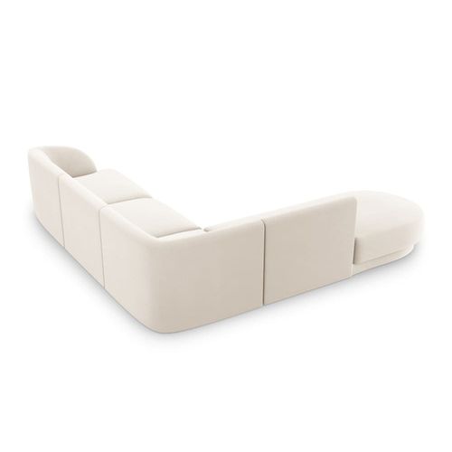 Canapé D'angle Gauche 6 Places En Tissu Velours Beige Clair