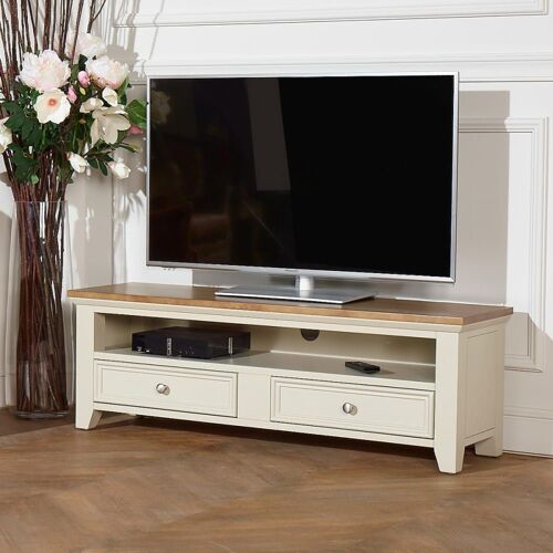 Meuble Tv En Pin 2 Tiroirs Et 1 Niche Blanc