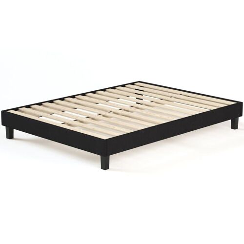 Sommier à lattes 180x200 cm en tissu déco noir