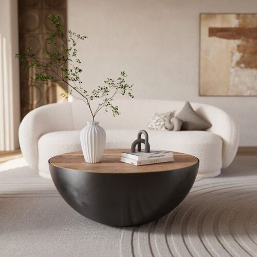 Table Basse Ronde En Bois Massif Et Métal D90 Cm