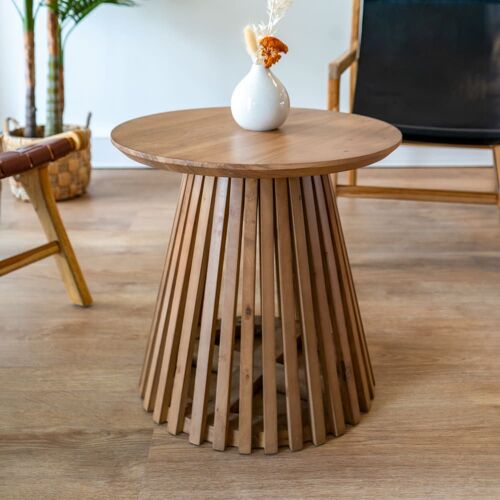 Table D'appoint Ronde Bois Clair En Bois D'acacia D50 Cm