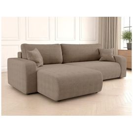 Canapé D'angle Max Réversible Et Convertible En Velours Côtelé - Taupe