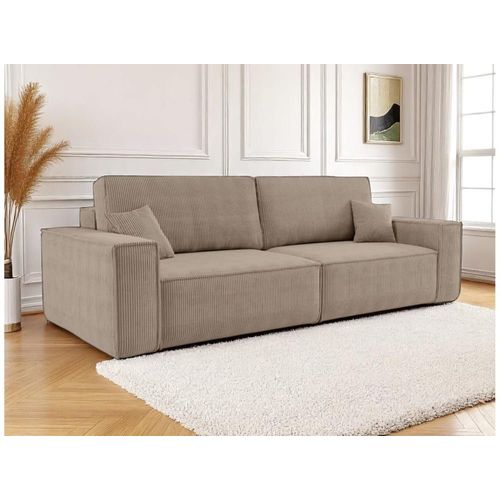 Canapé Droit 3 Places Convertible En Velours Côtelé - Taupe