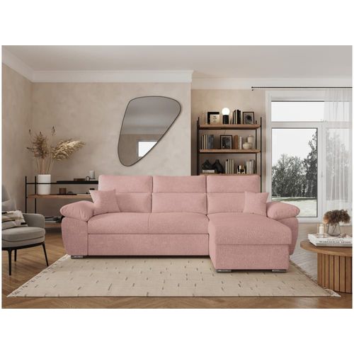 Canapé D'angle Reversible Convertible En Tissu Bouclette - Rose