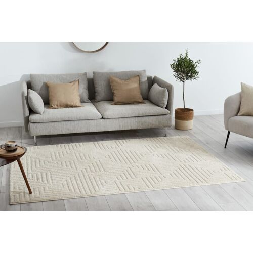 Tapis Salon Motif Labyrinthe En 3d Crème - 200x290 Cm