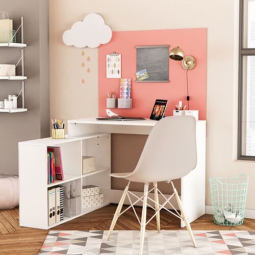 Bureau d'angle réversible 4 tiroirs L111,9 cm - Blanc