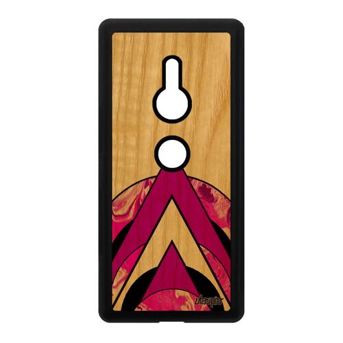Coque marbre Sony Xperia XZ2 en bois veritable silicone peinture telephone coloré cercle artisanat personnalisé rose housse pas cher