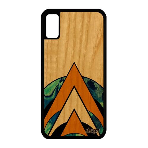 Coque marbre iPhone XS bois silicone texture antichoc motif artisanal design triangle peinture orange geometrique mobile case
