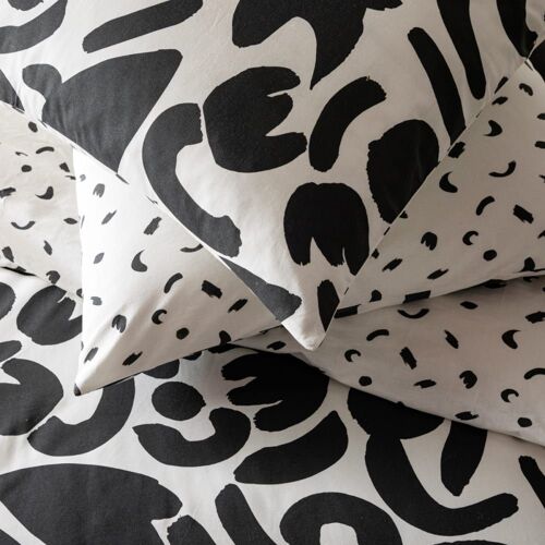 Parure De Lit 2 Personnes Coton Imprimé Noir 240x220cm