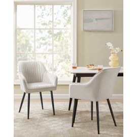 Chaise salle à manger en velours rembourrée avec accoudoirs beige