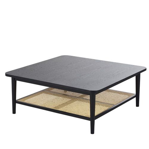 Table Basse 2 Plateaux Noire Et Cannage En Rotin L100