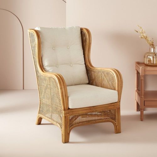 Fauteuil En Rotin Et Tissu Écru
