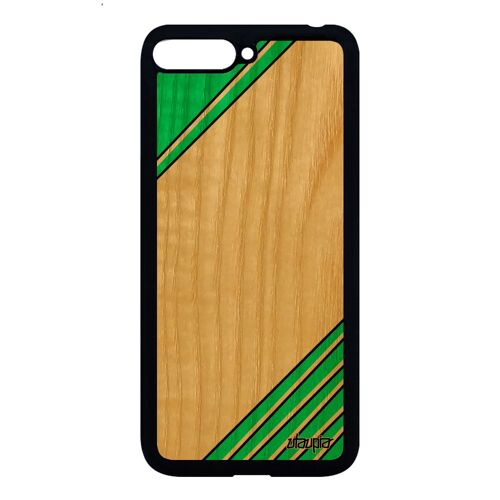 Coque Pour Y6 2018 En Bois Silicone Moderne Mobile Triangle Telephone Fond Antichoc Housse Geometrique Motif Pas Cher Vert De Huawei