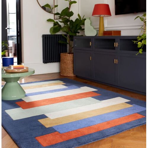 Tapis Tufté Main En Laine Bleu 120x170 Cm