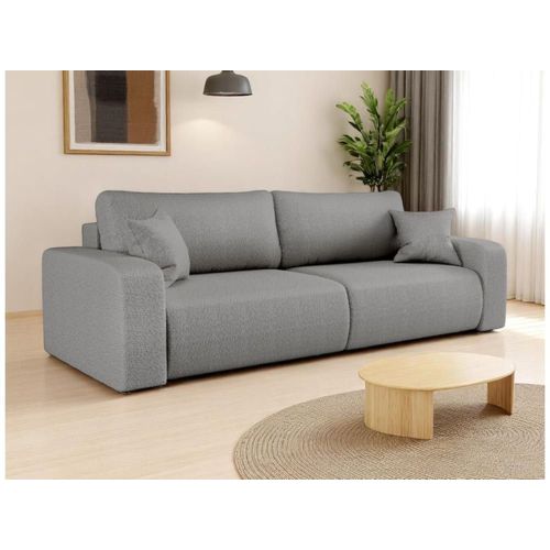 Canapé Droit 3 Places Convertible En Tissu Bouclette - Gris