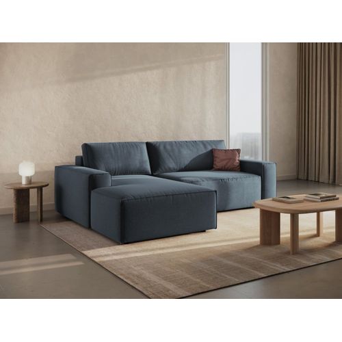 Canapé D'angle Convertible Avec Coffre 3 Places Tissu Structurel Bleu
