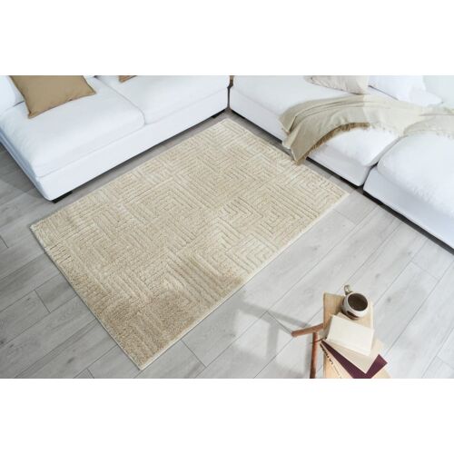 Tapis Salon Motif Labyrinthe En 3d Crème - 120x160