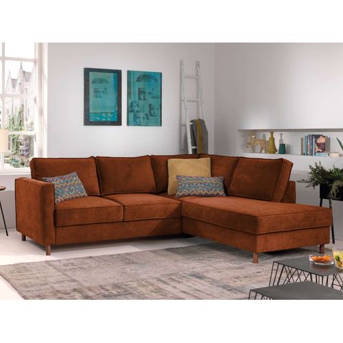 Canapé D'angle Droit Convertible 5 Places En Velours Côtelé Rouille