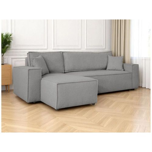 Canapé D'angle Convertible 4 Places En Tissu Bouclette - Gris