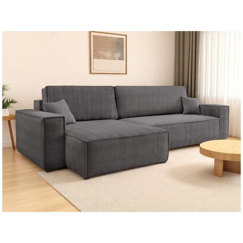 Canapé D'angle Max Réversible Et Convertible En Velours Côtelé - Gris