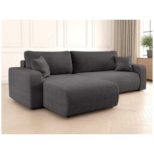 Canapé D'angle Max Réversible Et Convertible En Velours Côtelé - Gris